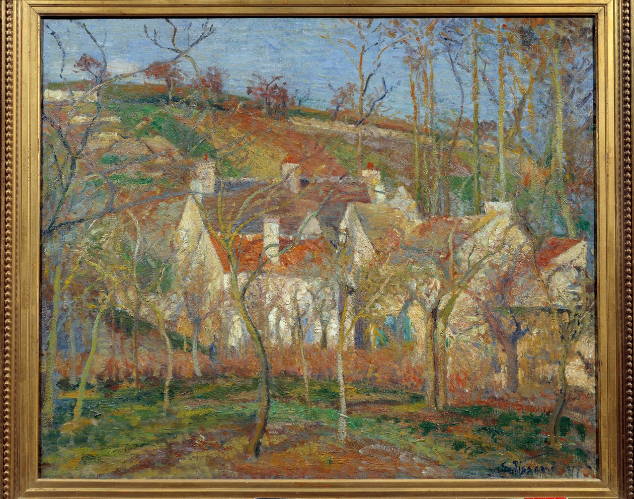 Die roten Dächer, Ecke des Dorfes, Winter von Camille Pissarro