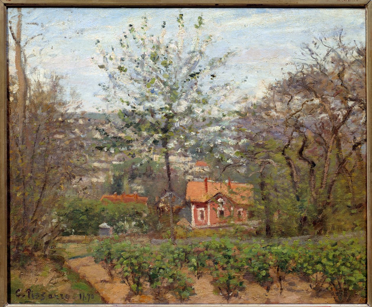 Das Häuschen, das rosa Haus; das fliegende Dorf des Herzens von Camille Jacob Pissarro