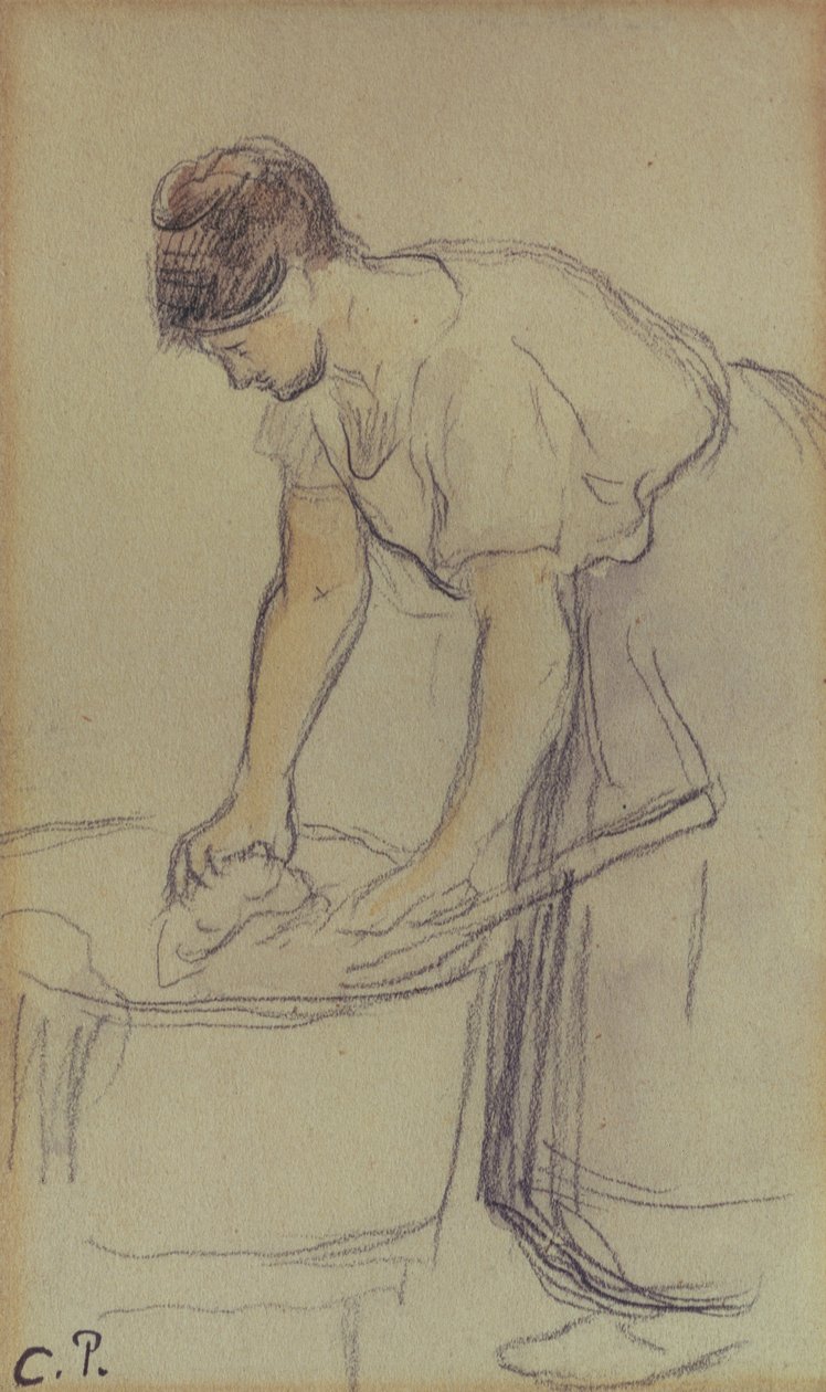 Frau beim Wäschewaschen von Camille Pissarro