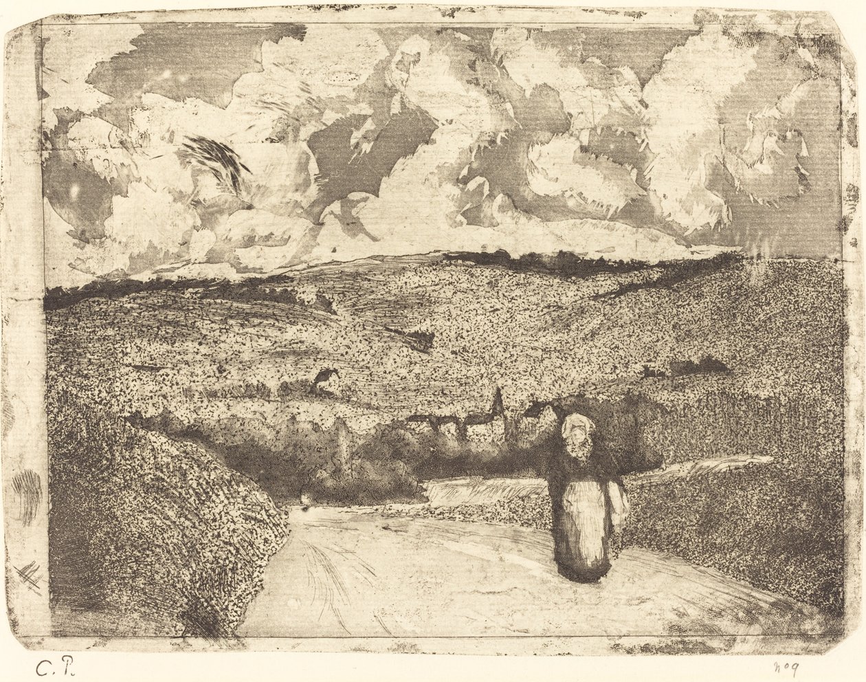 Frau auf der Straße von Camille Pissarro