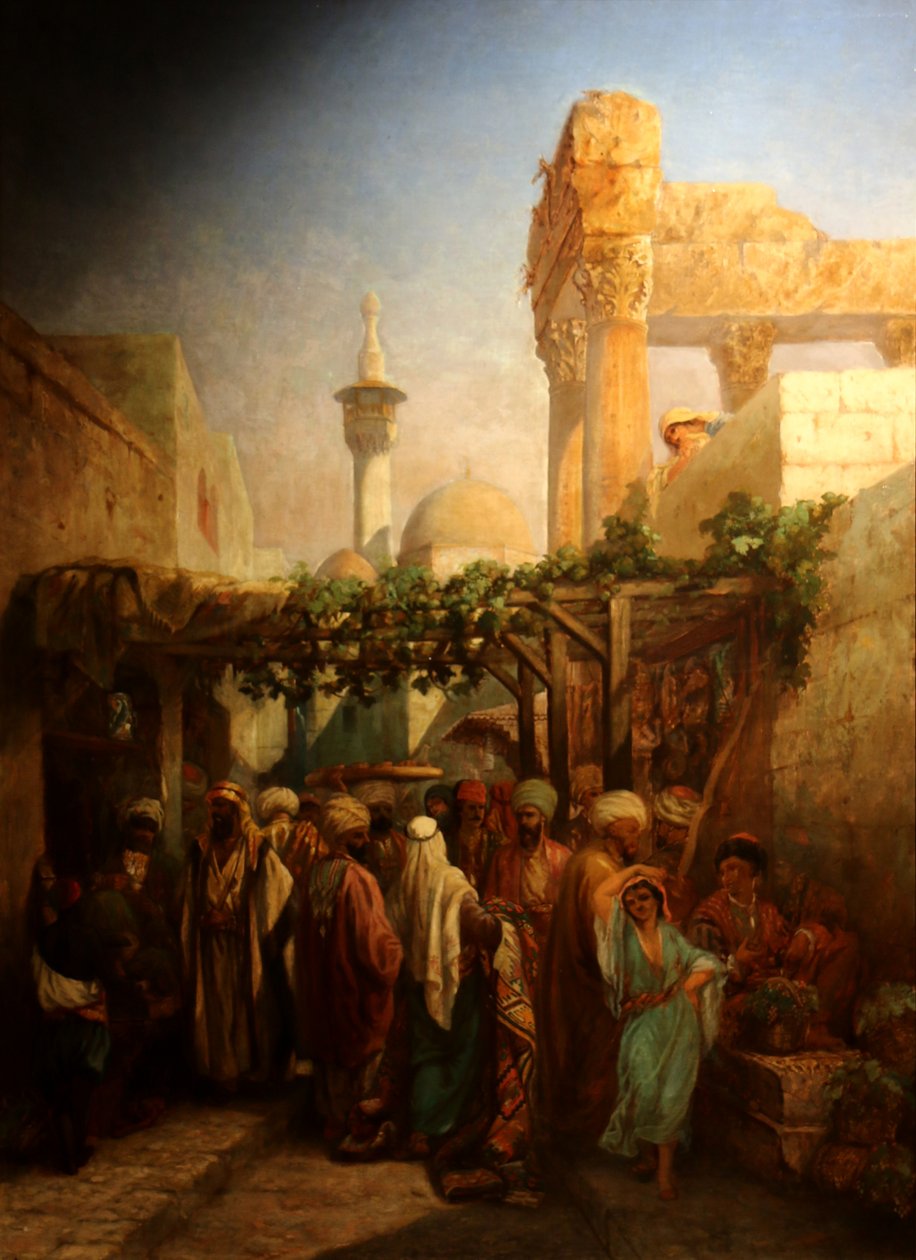 Spaziergänger in der Nähe der Kolonnade des Bacchus in Latakieh von Camille Rogier
