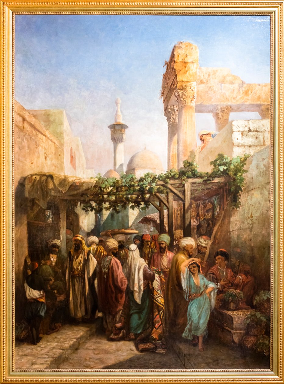 Spaziergänger um die Bacchus-Kolonnade in Latakieh von Camille Rogier