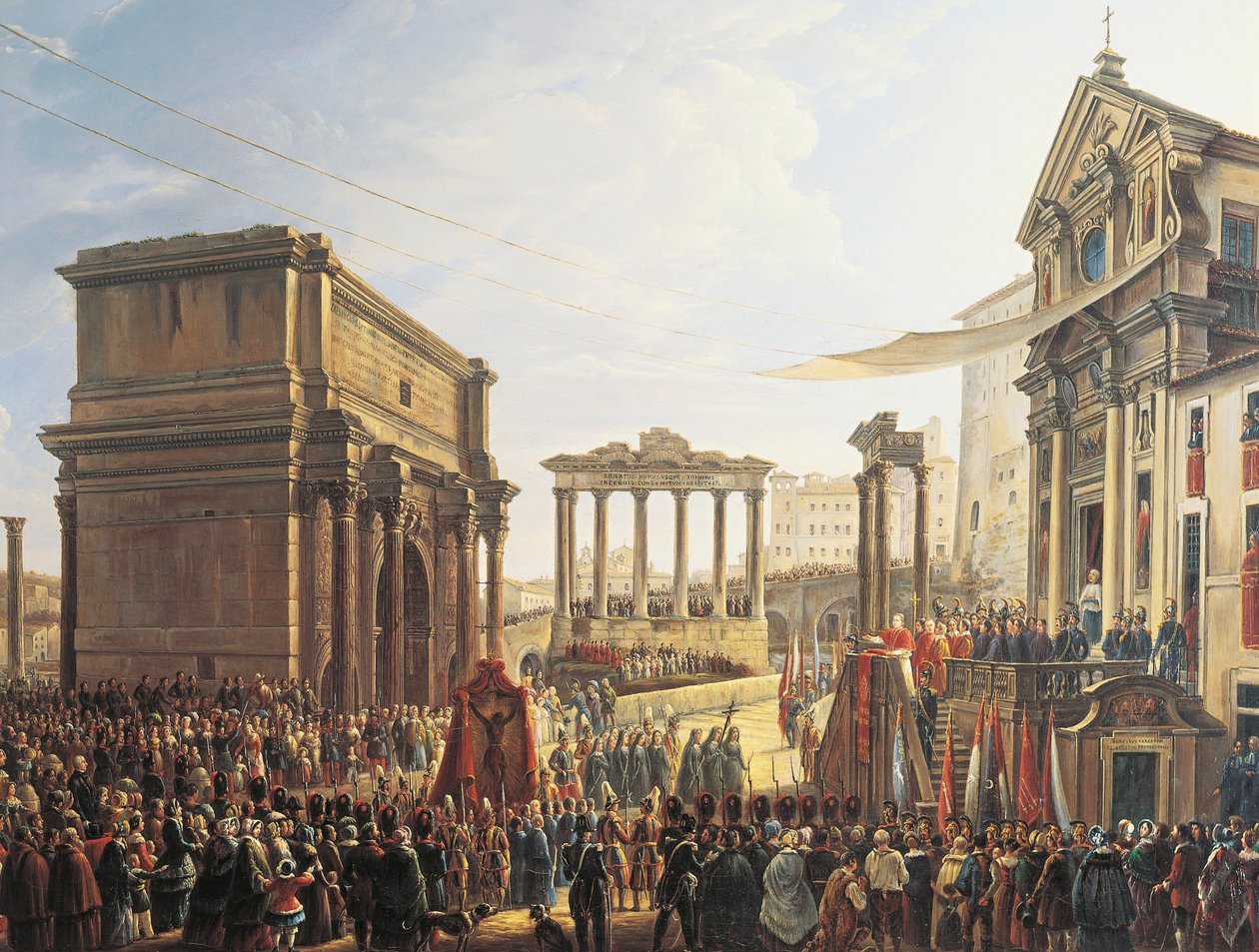 Papst Pius IX. (1846-1878) predigt auf dem Campo Vaccino, Gemälde von Camillo Pacetti (1758-1826) von Camillo Pacetti