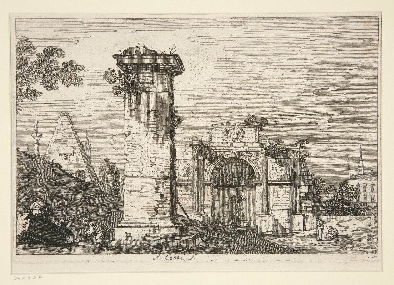 Landschaft mit Ruinenmonumenten, aus der Serie Vedute (Ansichten) von Canaletto (Giovanni Antonio Canal)