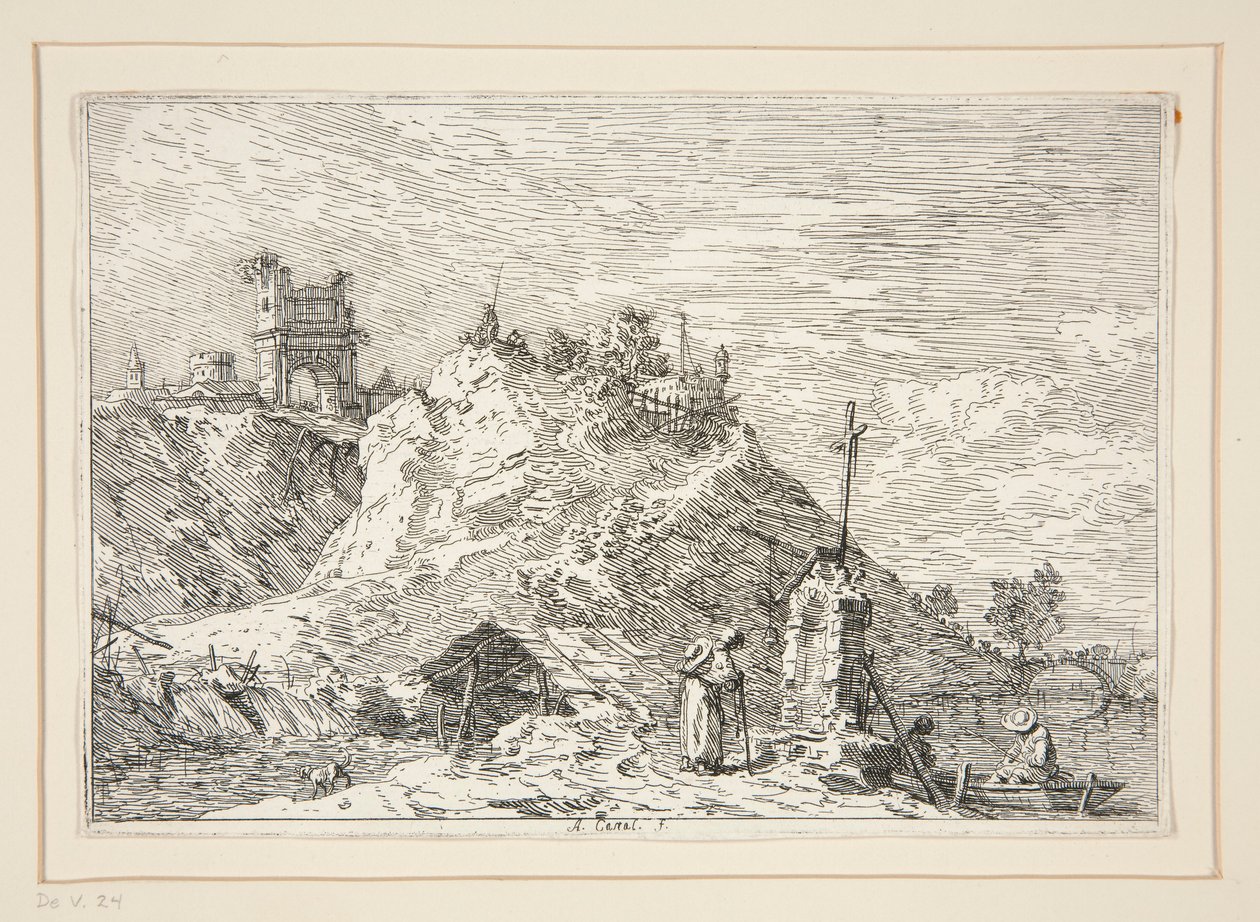 Landschaft mit dem Pilger im Gebet, aus der Serie Vedute (Ansichten) von Canaletto (Giovanni Antonio Canal)