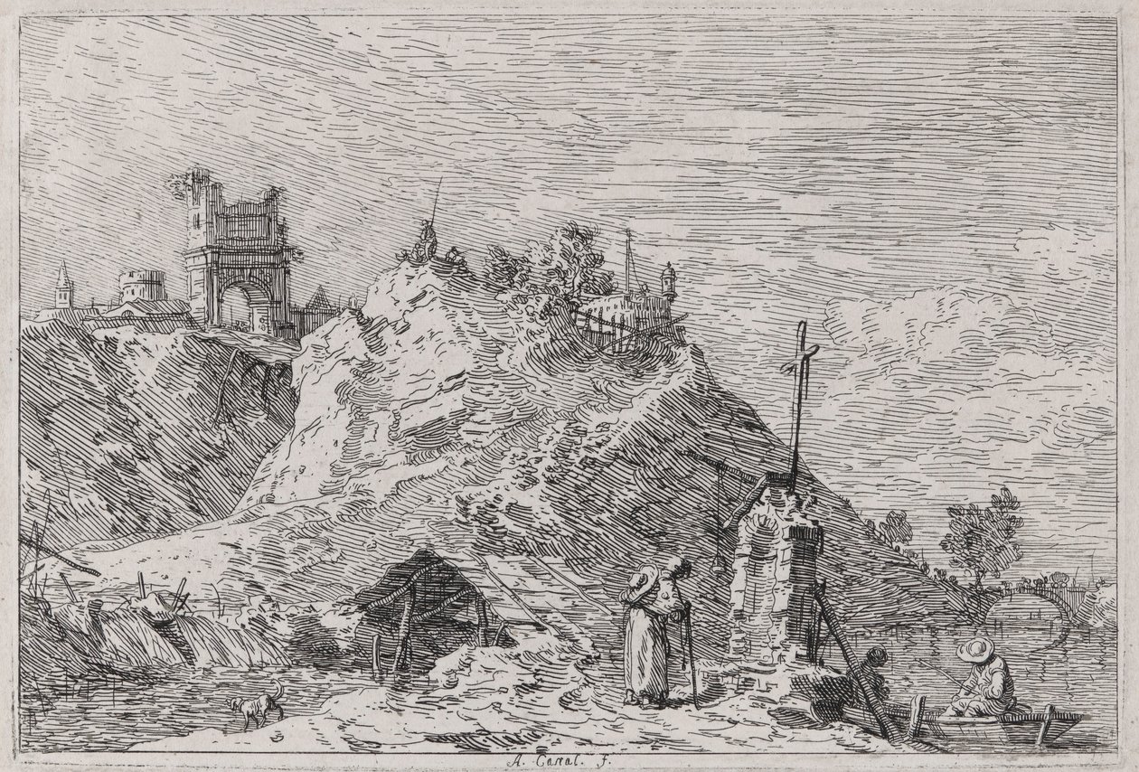 Landschaft mit dem Pilger im Gebet, aus der Serie Vedute (Ansichten) von Canaletto (Giovanni Antonio Canal)