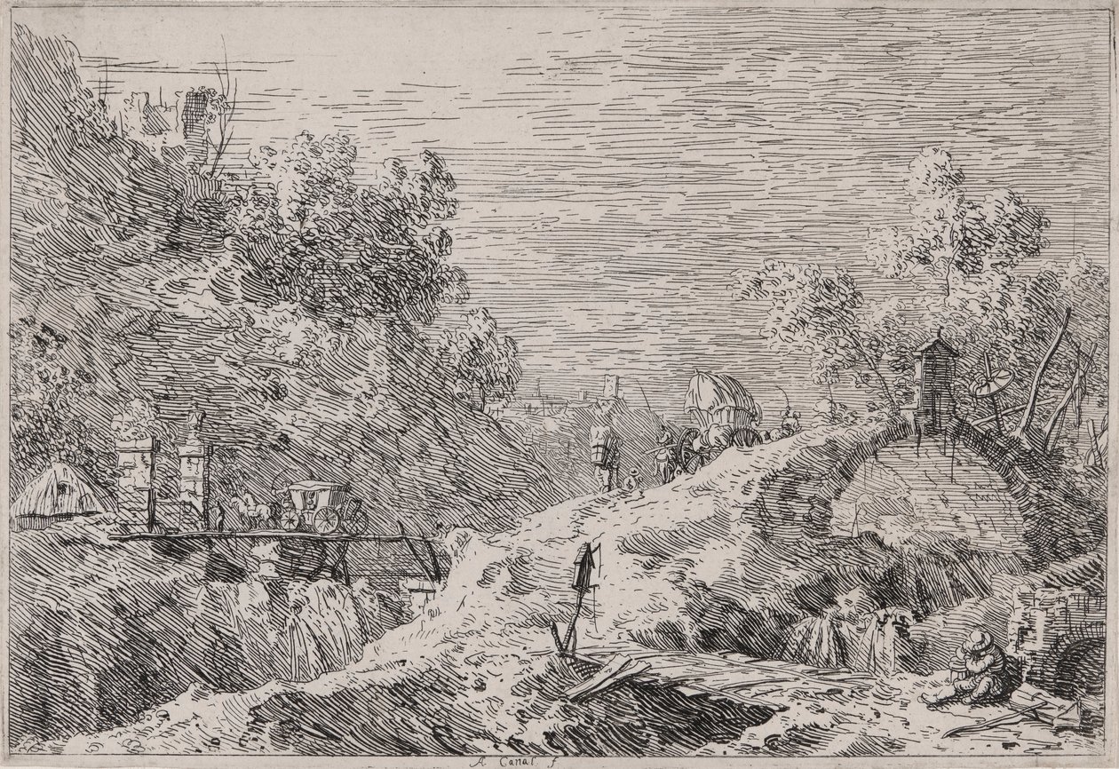 Berglandschaft mit fünf Brücken, aus der Serie Vedute (Ansichten) von Canaletto (Giovanni Antonio Canal)