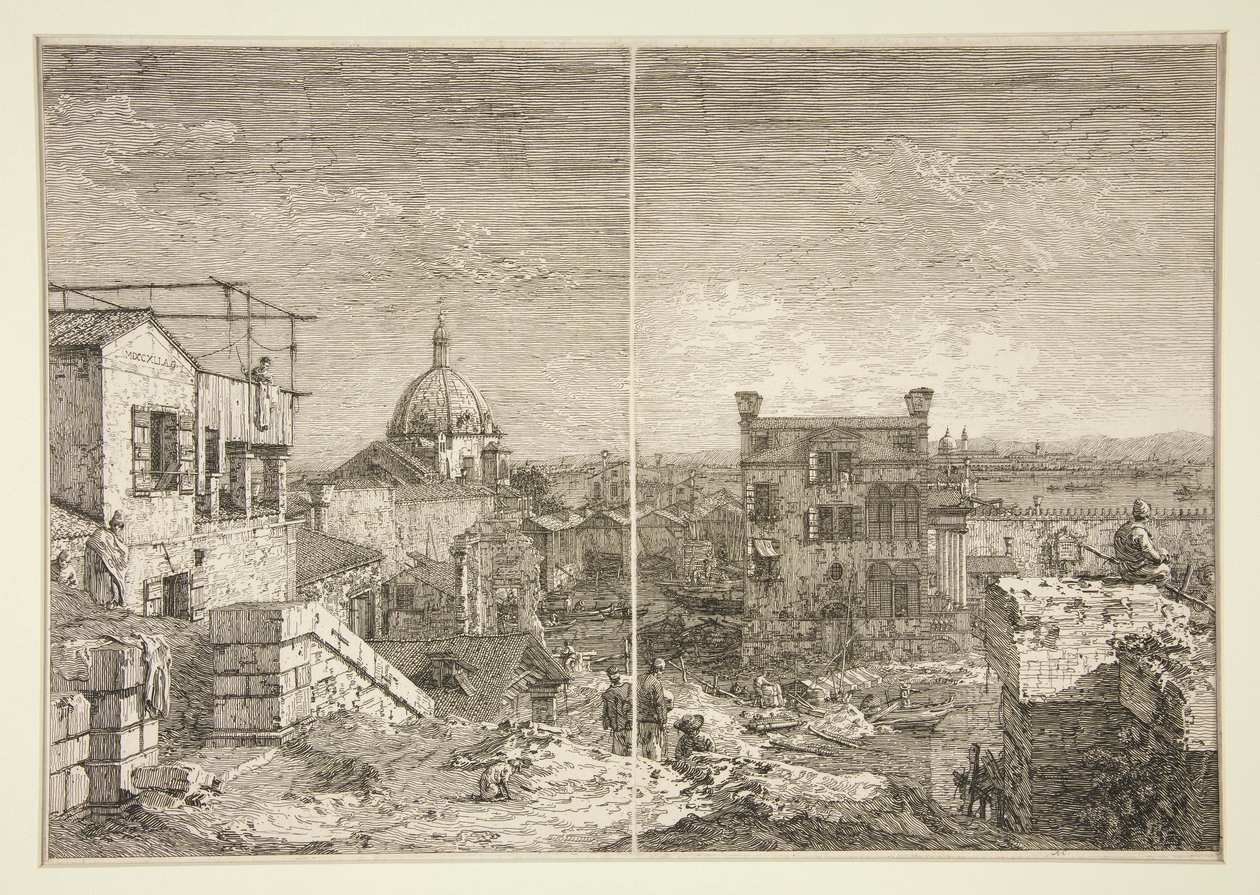 Das Haus mit der Inschrift [und] Das Haus mit dem Peristyl, aus der Serie Vedute (Ansichten) von Canaletto (Giovanni Antonio Canal)