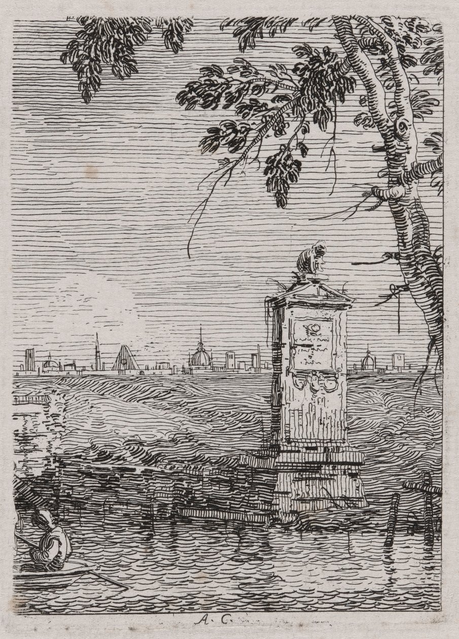Das kleine Denkmal, aus der Serie Vedute (Ansichten) von Canaletto (Giovanni Antonio Canal)