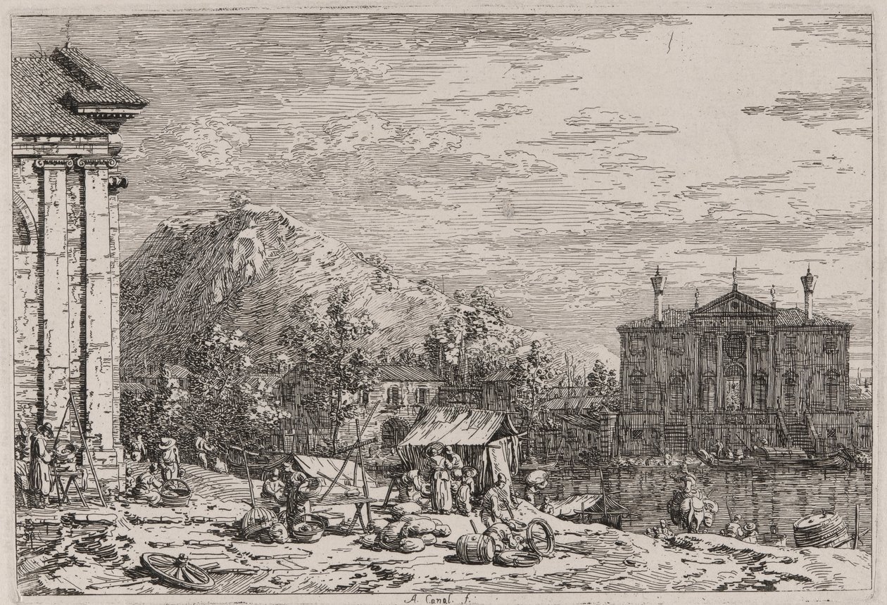 Der Markt in Dolo, aus der Serie Vedute (Ansichten) von Canaletto (Giovanni Antonio Canal)
