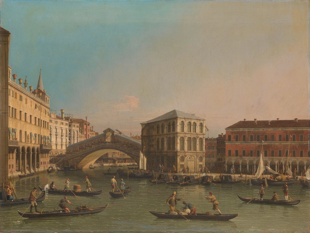 Der Canal Grande mit der Rialtobrücke und dem Fondaco dei Tedeschi von Canaletto (workshop of)