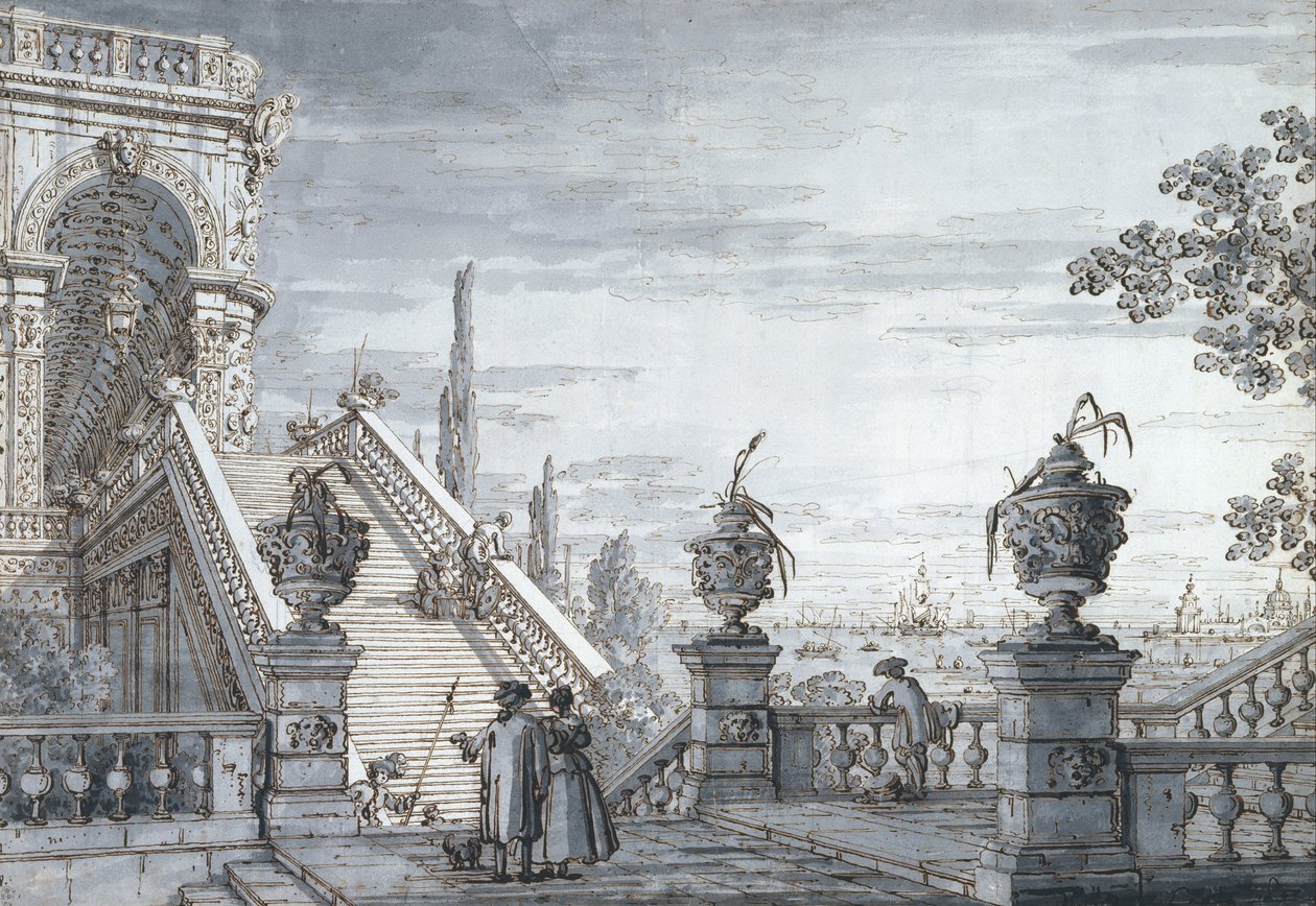 Ein Capriccio mit einer monumentalen Treppe von Canaletto