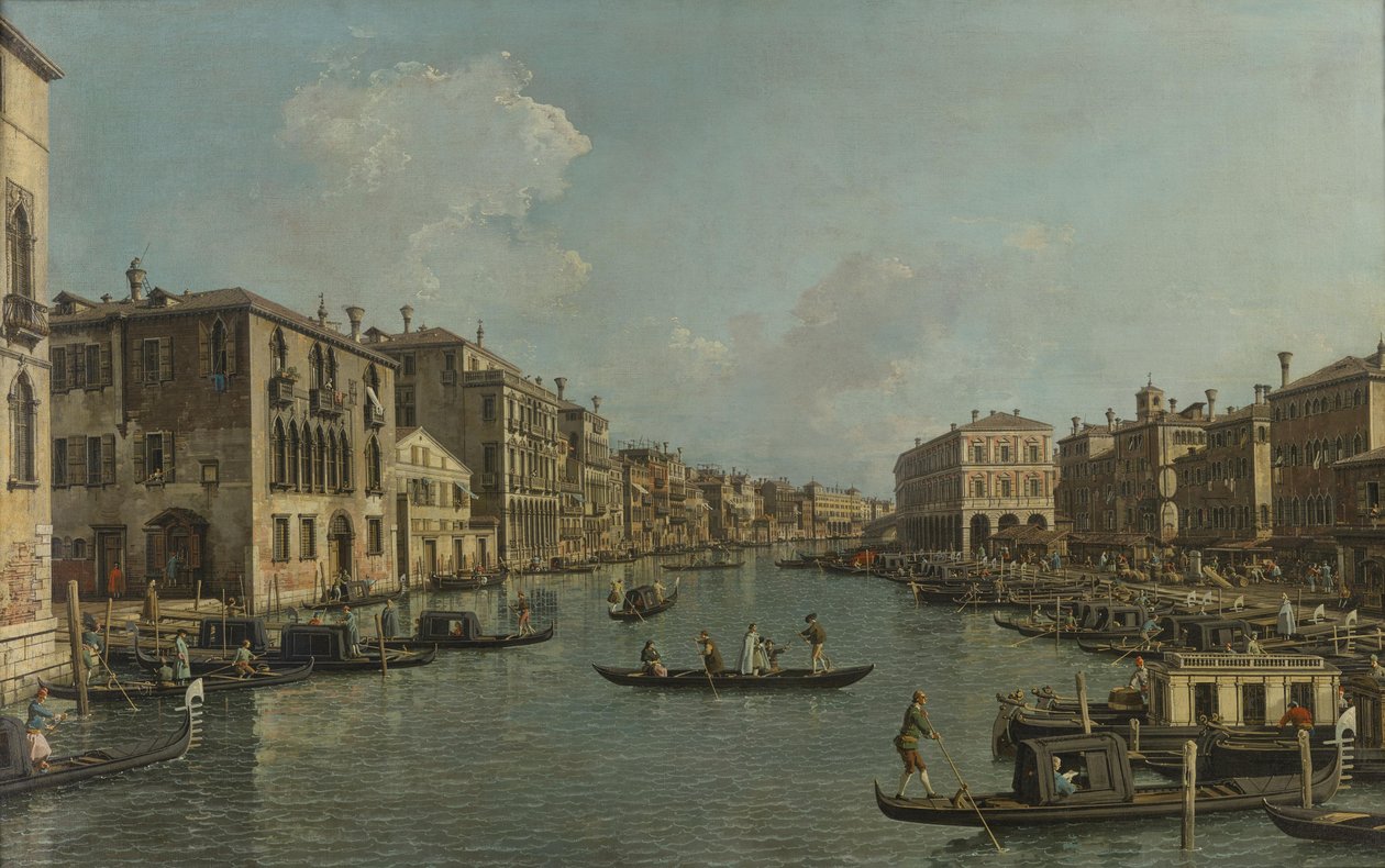 Der Canal Grande mit Blick in südöstlicher Richtung auf die Rialtobrücke von Canaletto