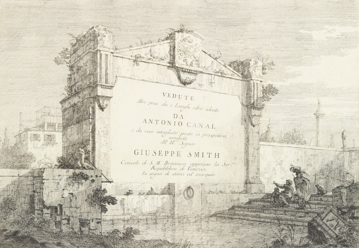 Titelseite mit einer großen Wand einer klassischen Ruine, mit einer Figur, die rechts sitzt und zeigt von Canaletto