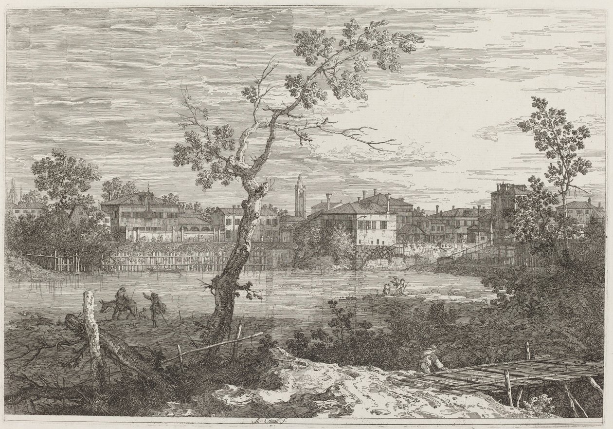 Ansicht einer Stadt am Flussufer, ca. 1735-1746 von Canaletto