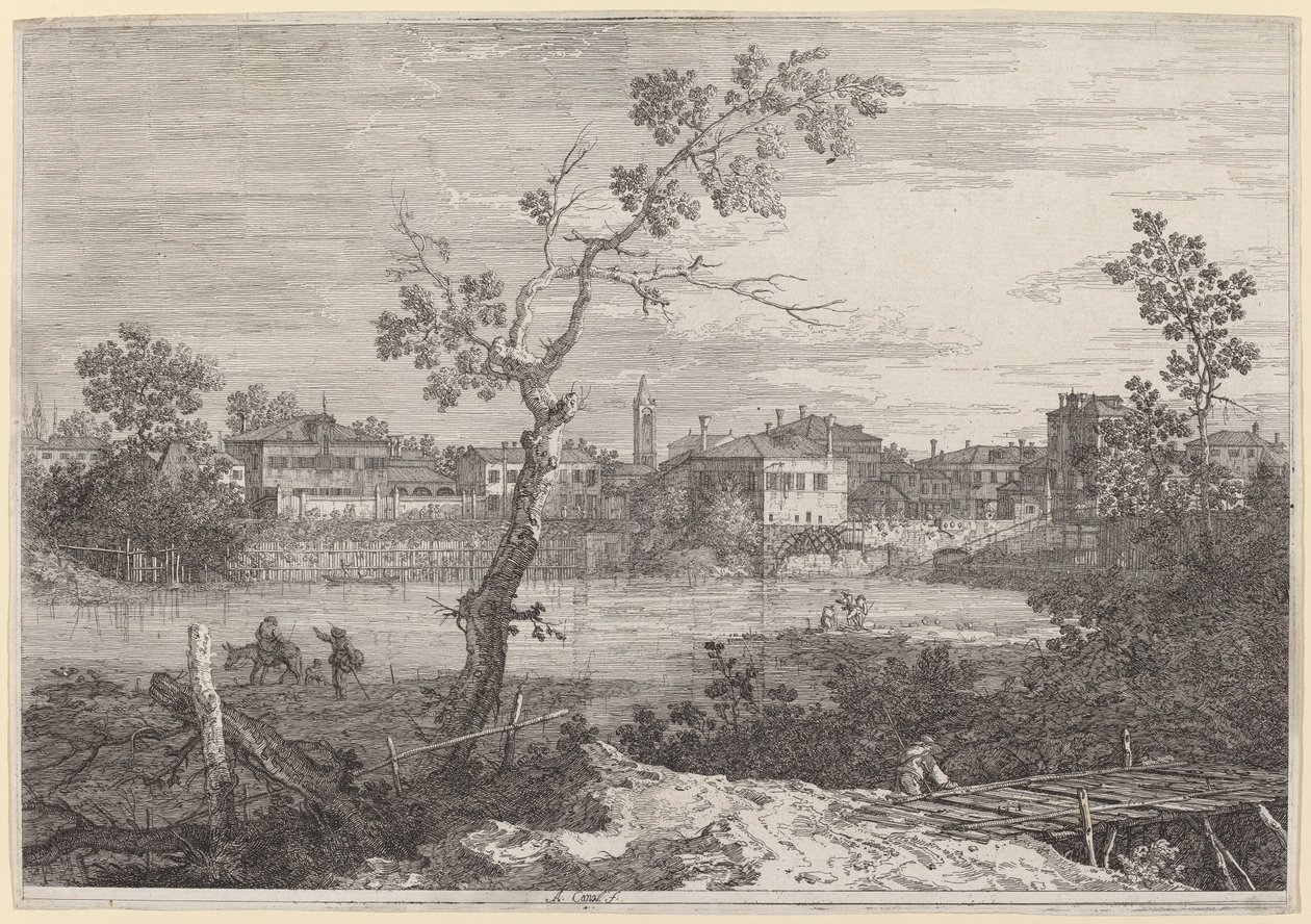 Ansicht einer Stadt am Flussufer, ca. 1735-1746 von Canaletto