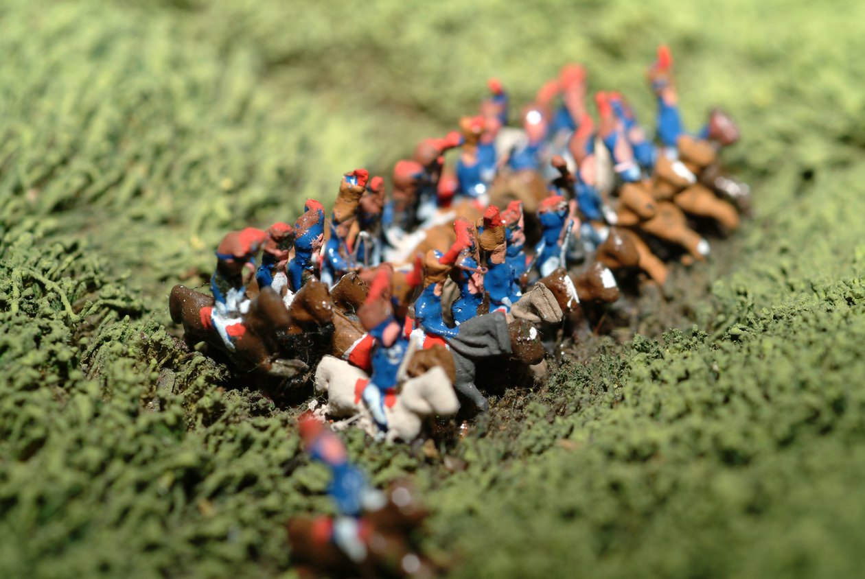 Diorama der Schlacht von Waterloo, das die Truppenpositionen um 19:45 Uhr am 18. Juni 1815 zeigt (Detail) von Capt. William Siborne