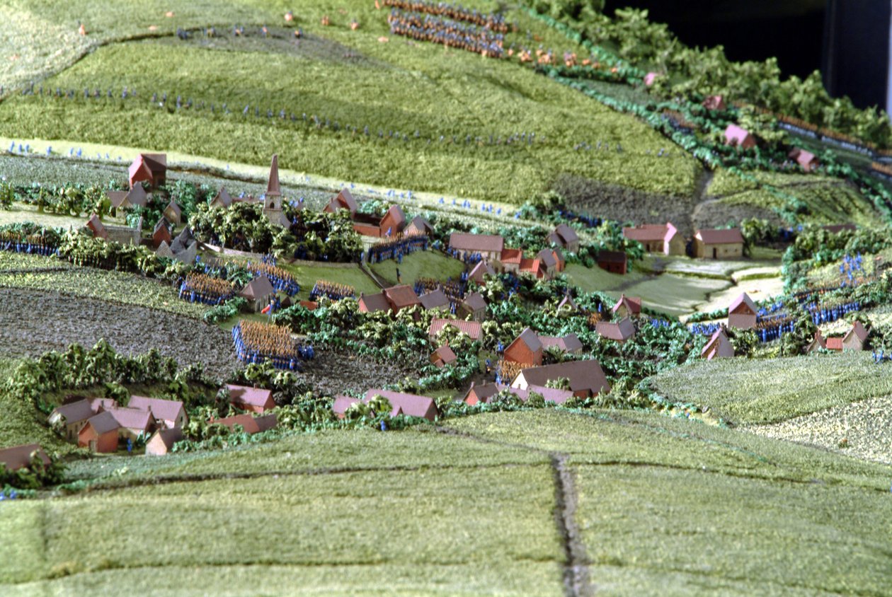 Diorama der Schlacht von Waterloo, das Truppen zeigt, wie sie um 19.45 Uhr am 18. Juni 1815 positioniert waren (Detail) von Capt. William Siborne