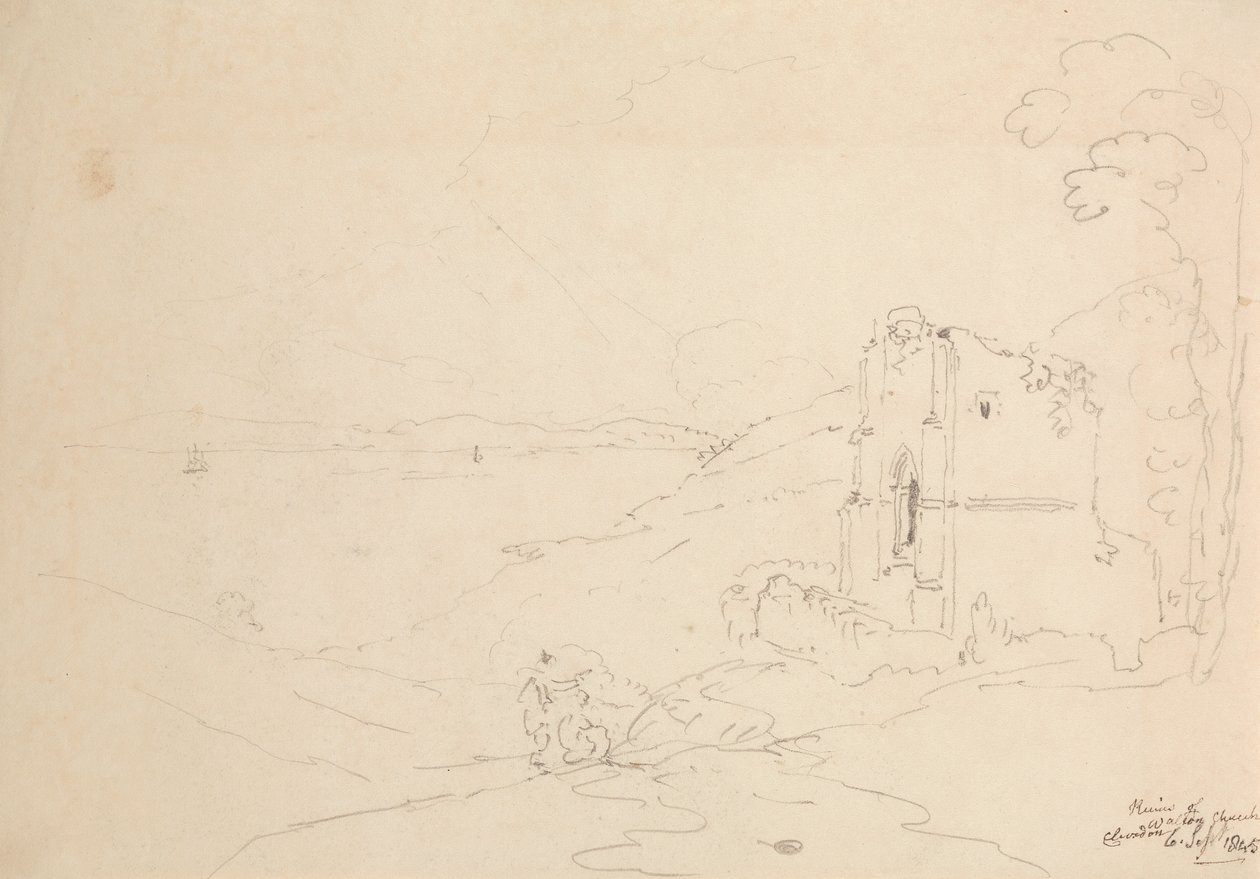 Ruinen der Walton-Kirche, Clevedon, 6. September 1845 von Capt. Thomas Hastings