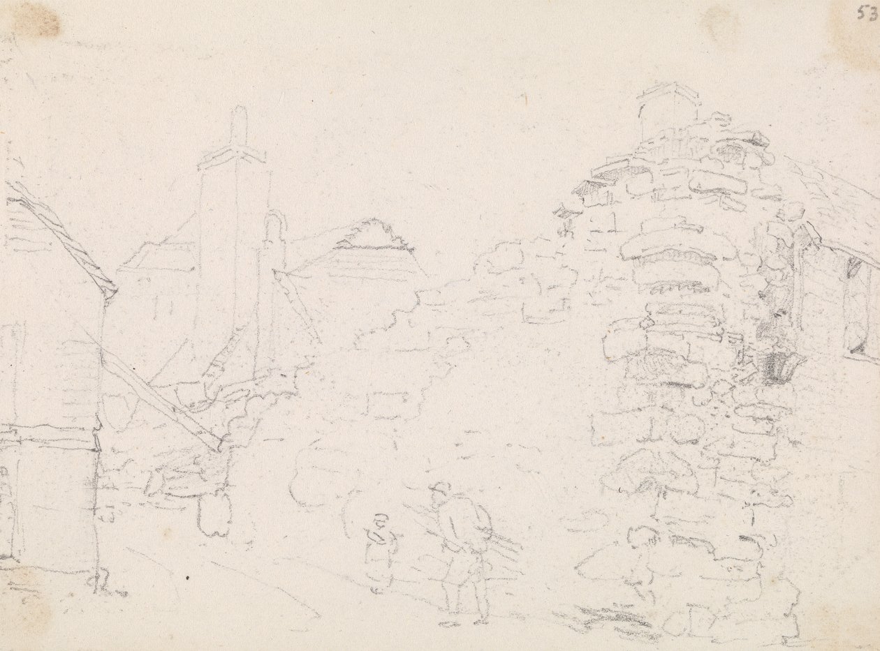 Skizze von Steinhäusern in einem Dorf von Capt. Thomas Hastings