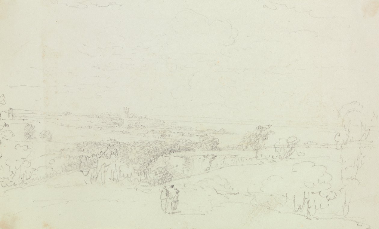 Skizzierte Landschaft mit Schloss in der Ferne von Capt. Thomas Hastings