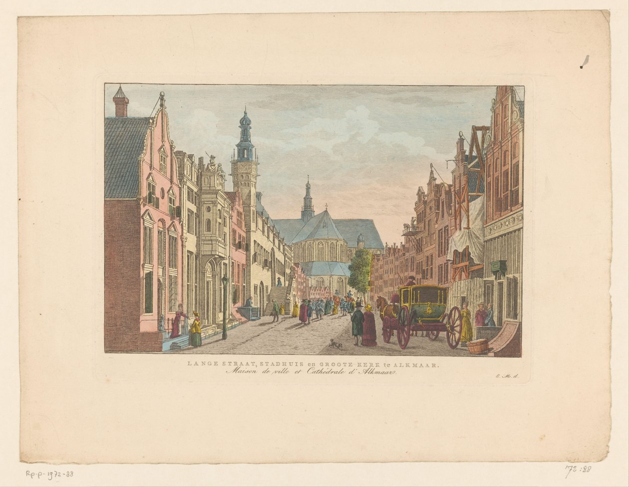 Ansicht der Langestraat, des Rathauses und der Großen Kirche in Alkmaar von Carel Frederik Bendorp (I)