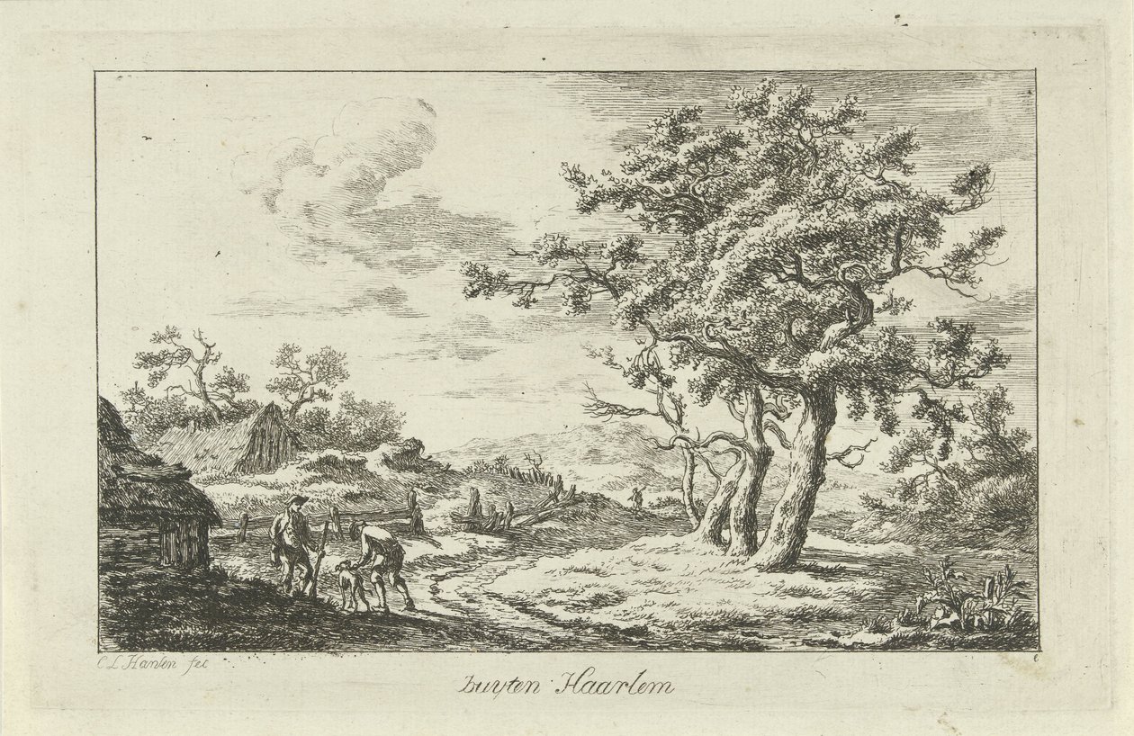 Jäger mit einem Hund auf einem Pfad (Buyten Haarlem, Landschaften a-f) von Carel Lodewijk Hansen