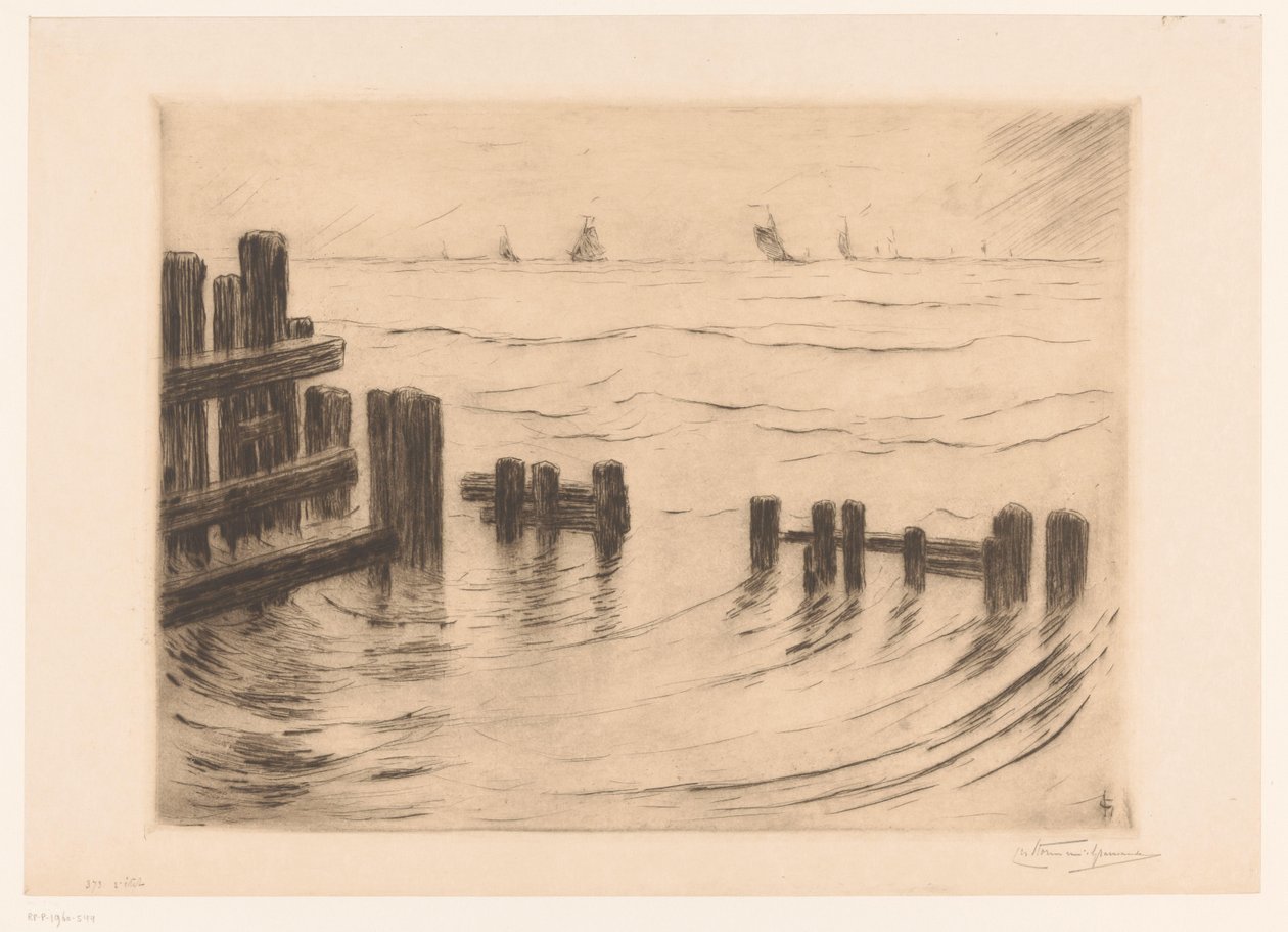 Zeegezicht mit Wellenbrechern bei Vlissingen von Carel Nicolaas Storm van 