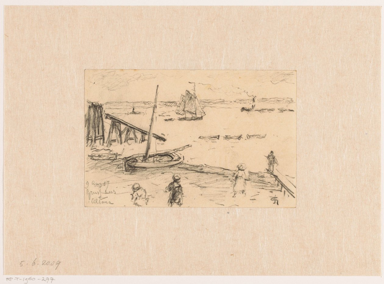 Blick auf die Elbe bei Altona, mit Fischerbooten und Badegästen von Carel Nicolaas Storm van 