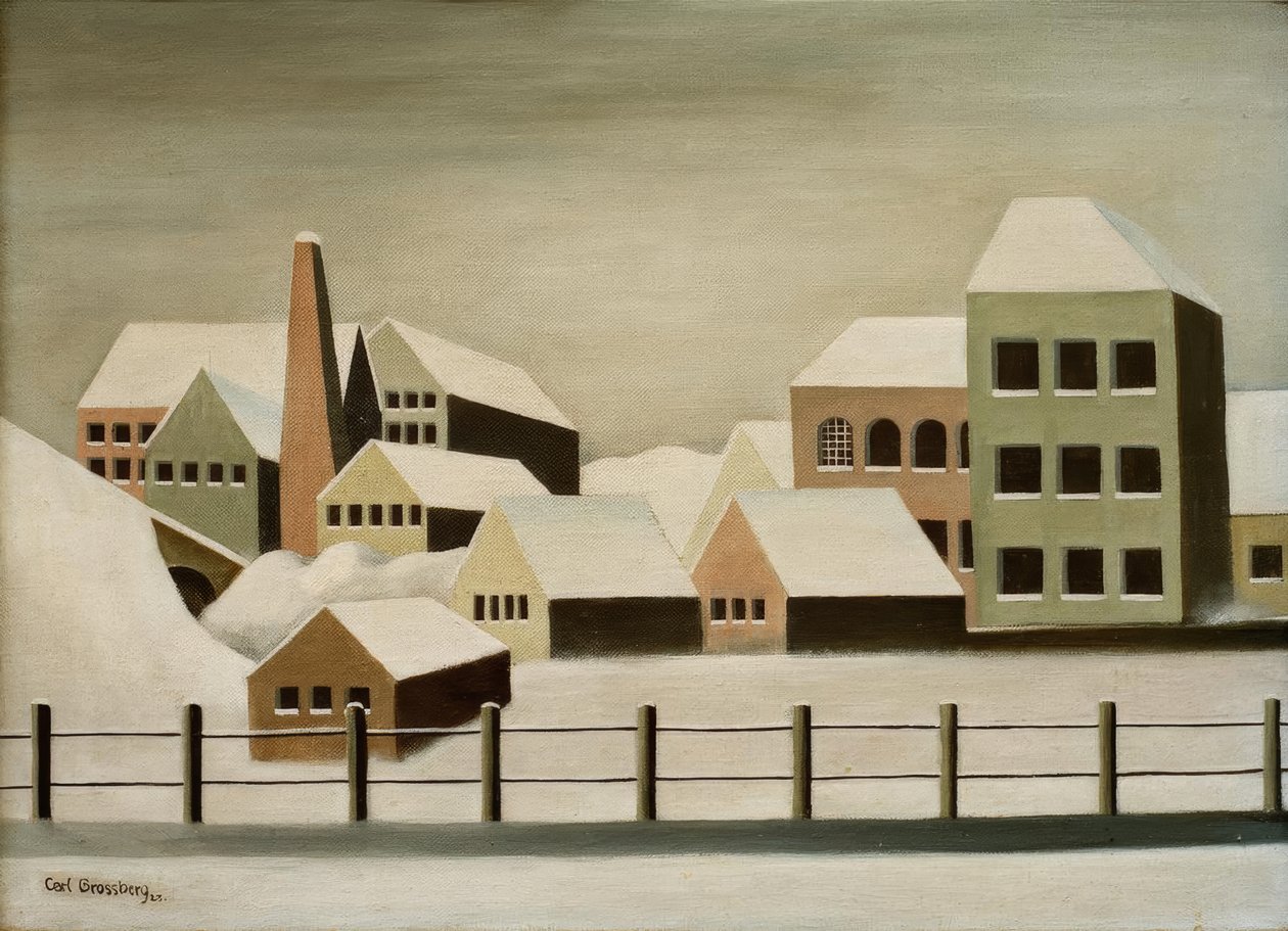 Fabriklandschaft im Schnee von Carl Grossberg