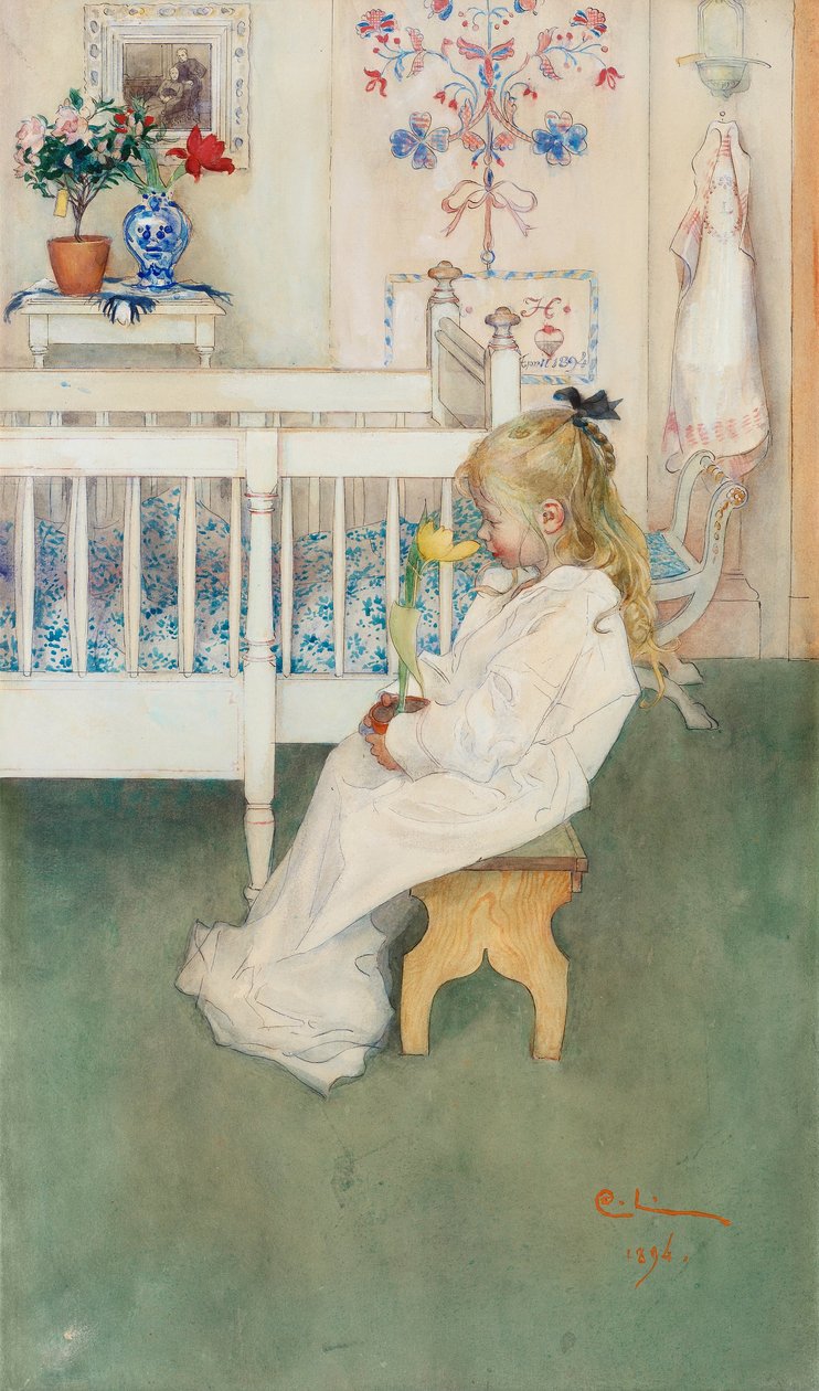 Lisbeth mit gelber Tulpe von Carl Larsson