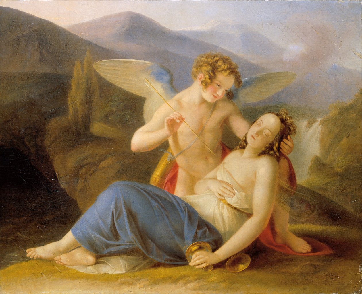 Psyche wird durch Amors Pfeil aus der Ohnmacht erweckt von Carl Agricola