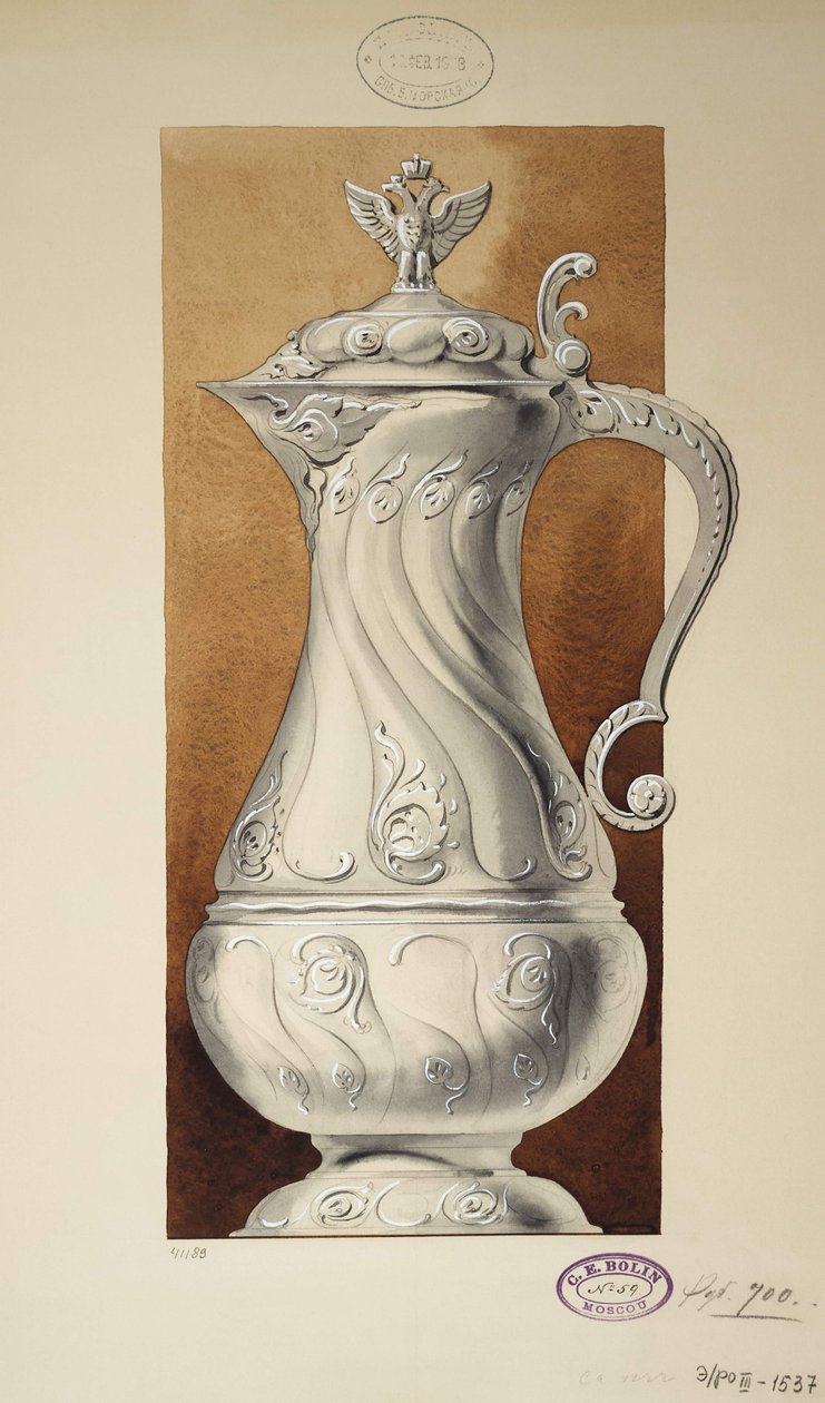 Design eines Weinkruges. Serie Die Mitgift der Großfürstin Maria Pawlowna, 1907-1908 von Carl Edvard Bolin company