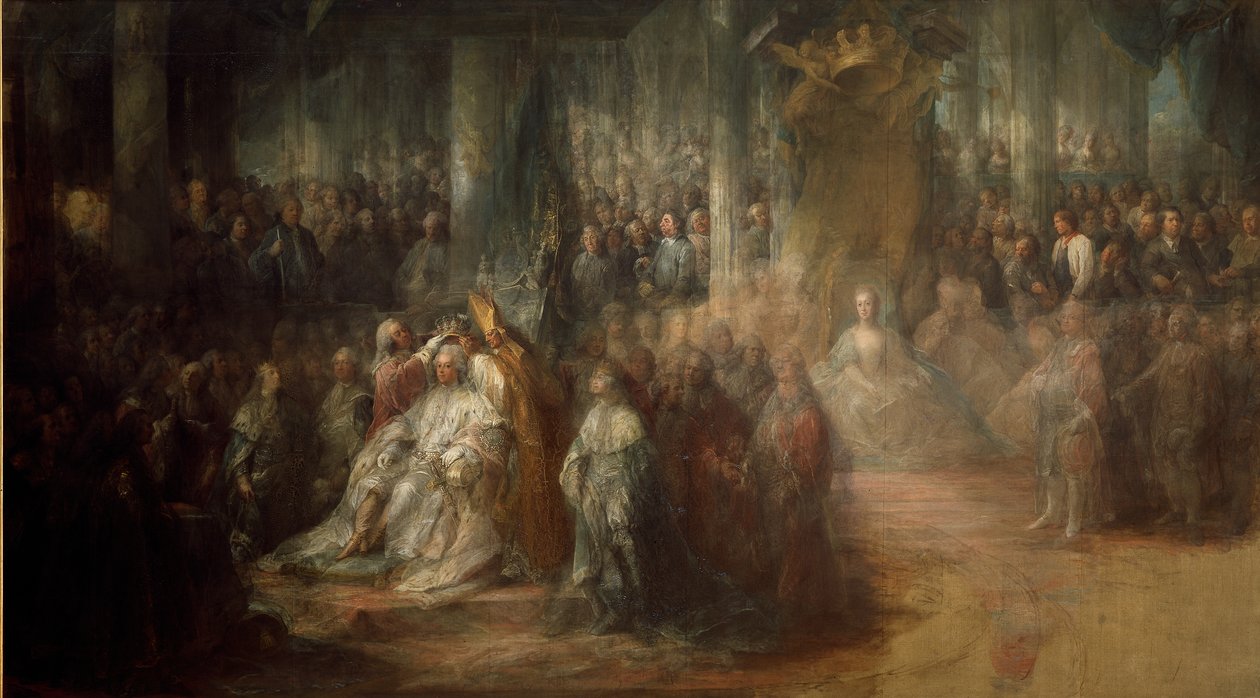 Die Krönung von König Gustav III. von Schweden (1746-92) von Carl Gustaf Pilo