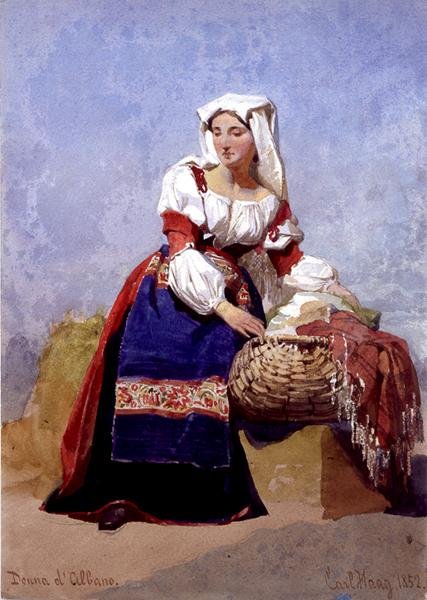 Frau aus Albano, Porträt eines italienischen Landmädchens, sitzend mit einem Wäschekorb von Carl Haag