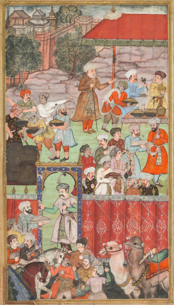 Ein Fest für Babur, veranstaltet von seinem Halbbruder Jahangir Mirza in Ghazni im Mai 1505, aus einem Babur-nama (Memoiren von Babur) von Carl Julius Rieden