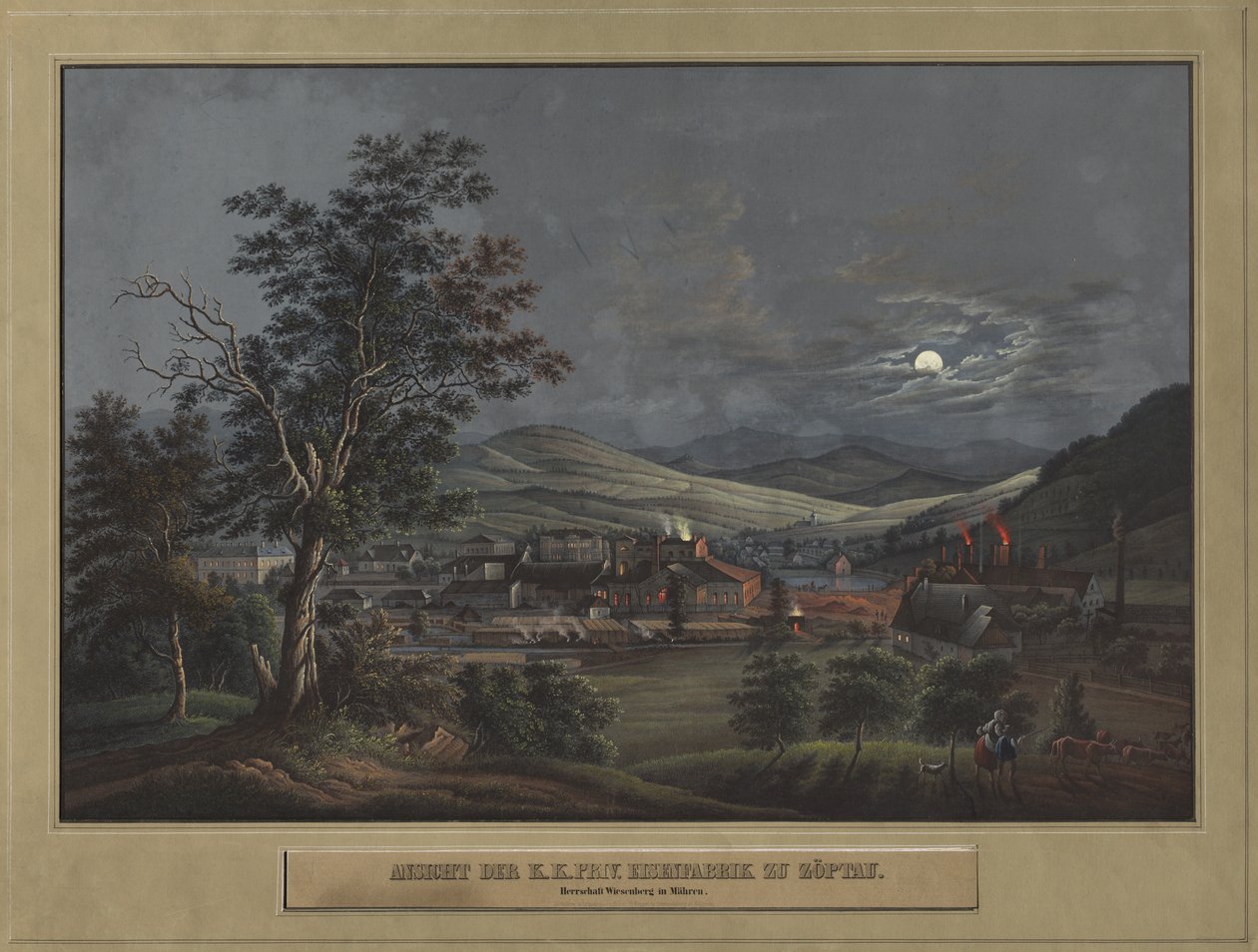 Ansicht der K. K. Privaten Eisenfabrik in Zöptau, um 1850 von Carl Julius Rieden