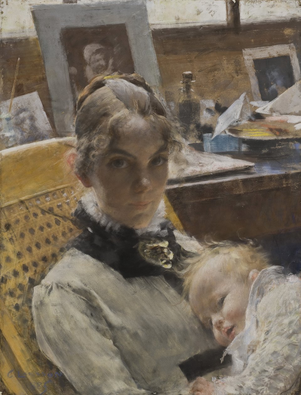 Atelier-Idylle. Die Frau des Künstlers und ihre Tochter von Carl Larsson