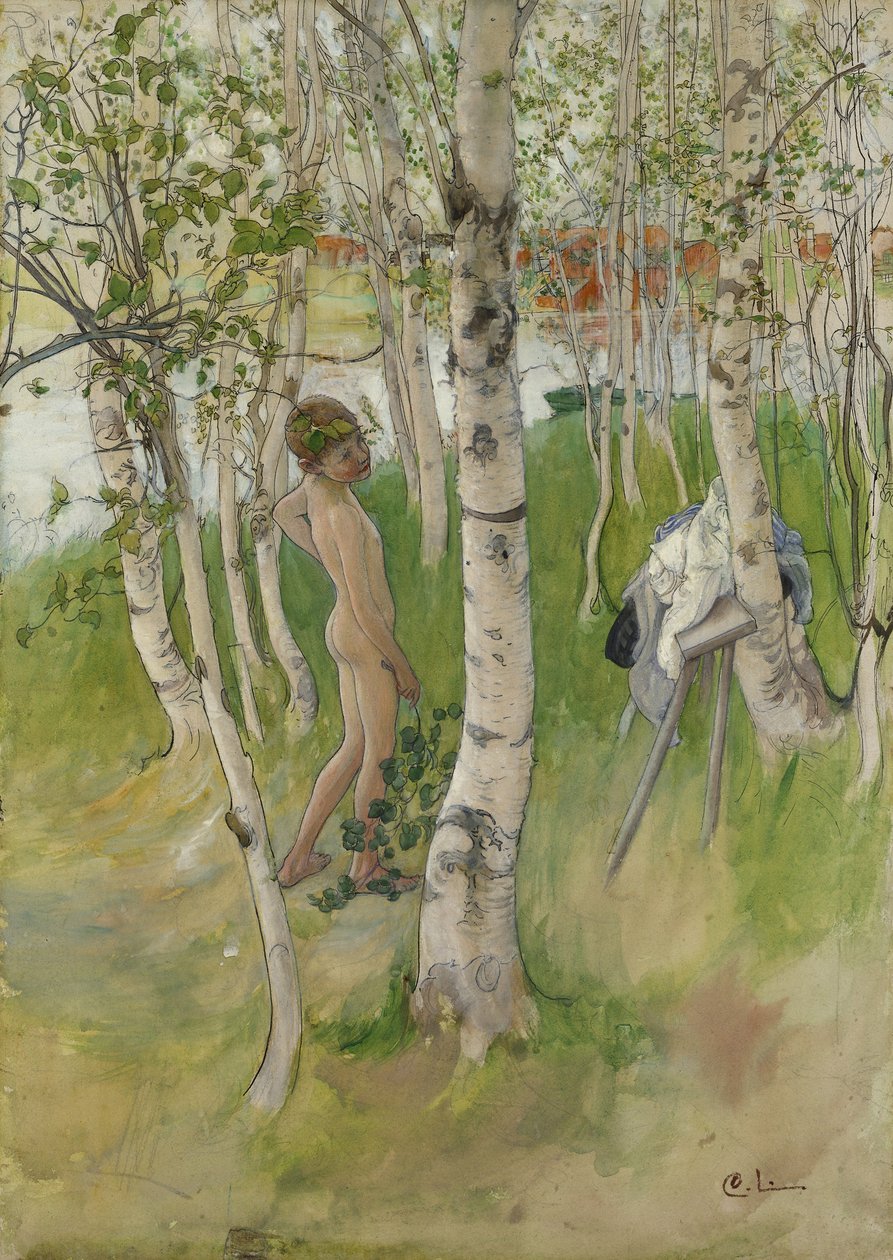 Nackter Junge unter Birken, 1898 von Carl Larsson