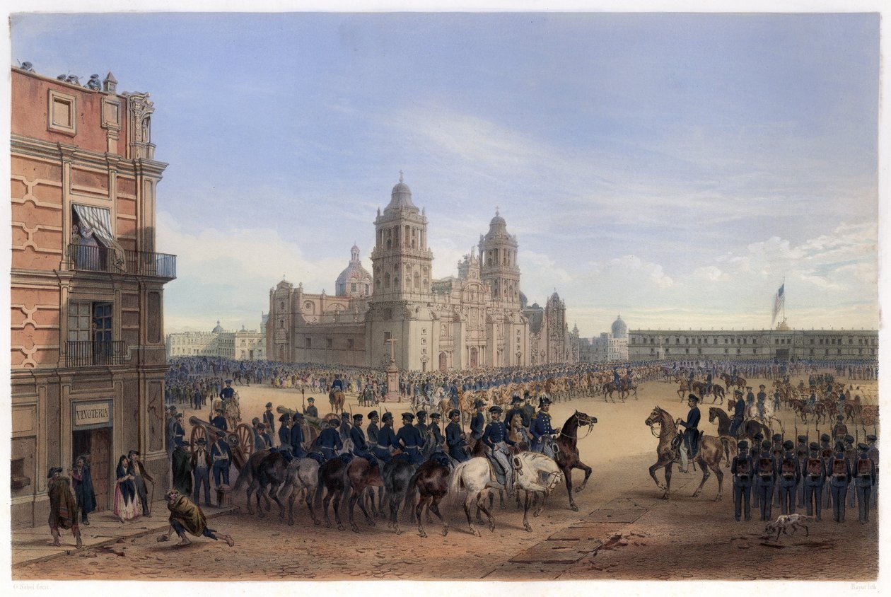 General Scotts Einzug in Mexiko-Stadt, aus Der Krieg zwischen den Vereinigten Staaten und Mexiko, veröffentlicht 1851 von Carl Nebel