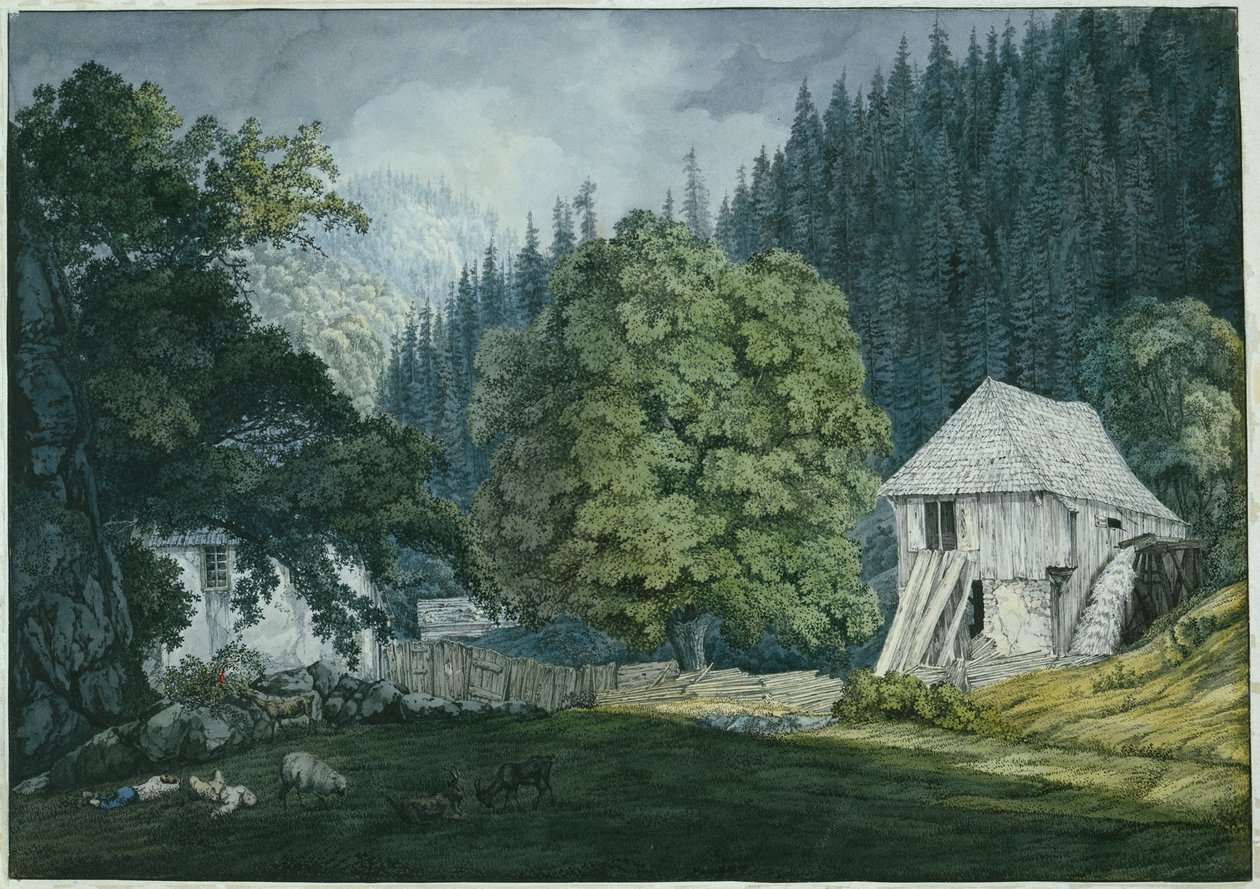 Schneidemühle im Beuerner Thale (Blatt 8 aus dem Skizzenbuch von Badens Umgebung) von Carl Philipp Fohr