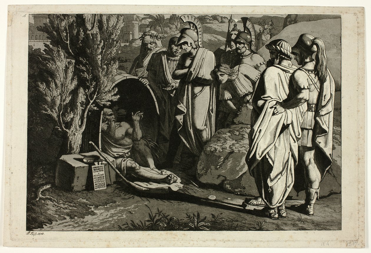 Diogenes in seiner Tonne mit Alexander und seinen Generälen von Carl Russ