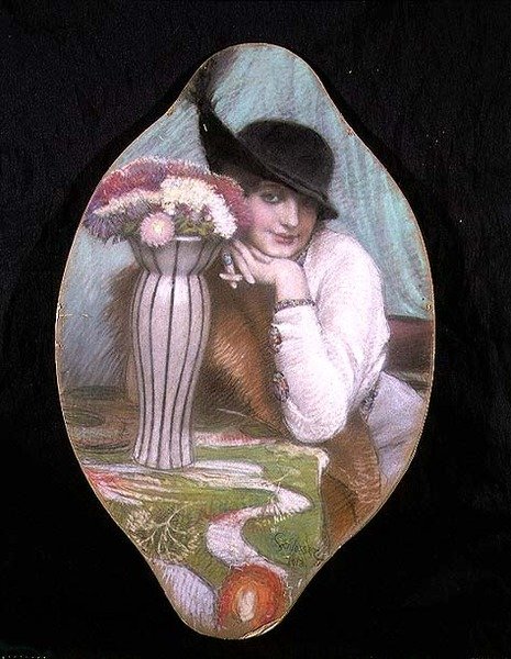 Porträt eines Mädchens bei einer Vase mit Blumen von Carl Schlosser