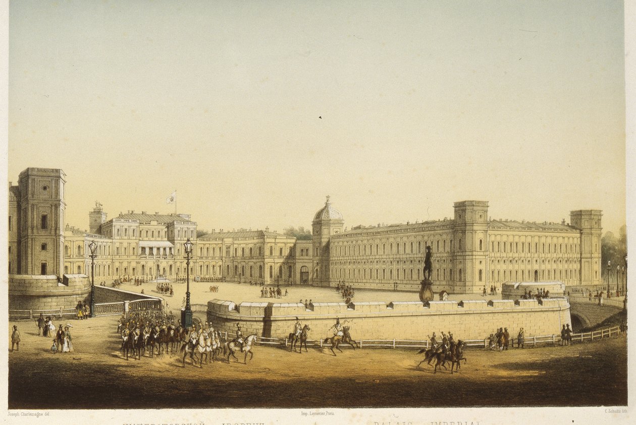 Ansicht des Hauptpalastes von Gatchina, Mitte des 19. Jahrhunderts von Carl Schulz