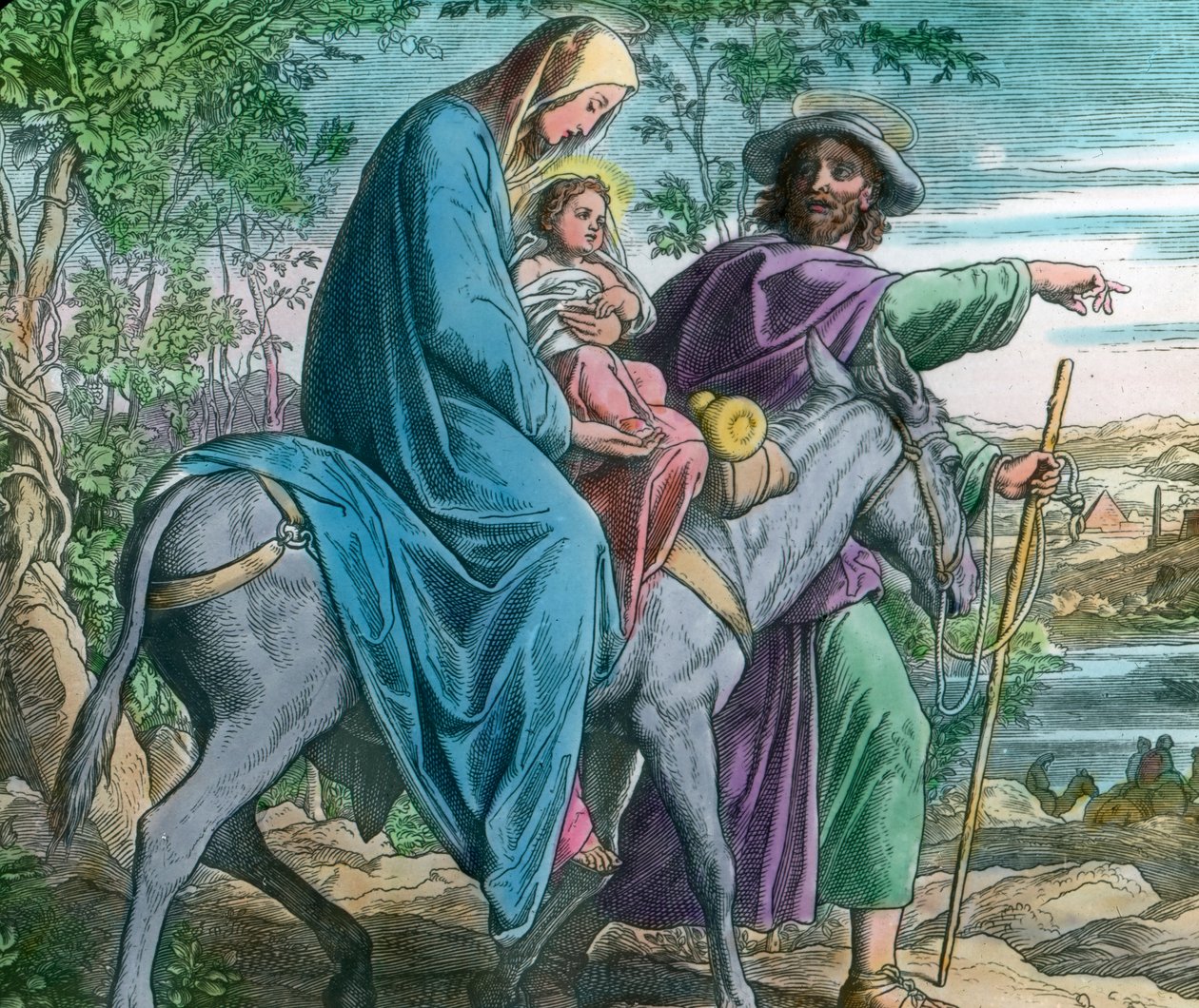Flucht nach Ägypten, biblische Illustration (undatiert) von Julius Schnorr von Carolsfeld, Bilddatum: ca. 1900 von Carl Simon