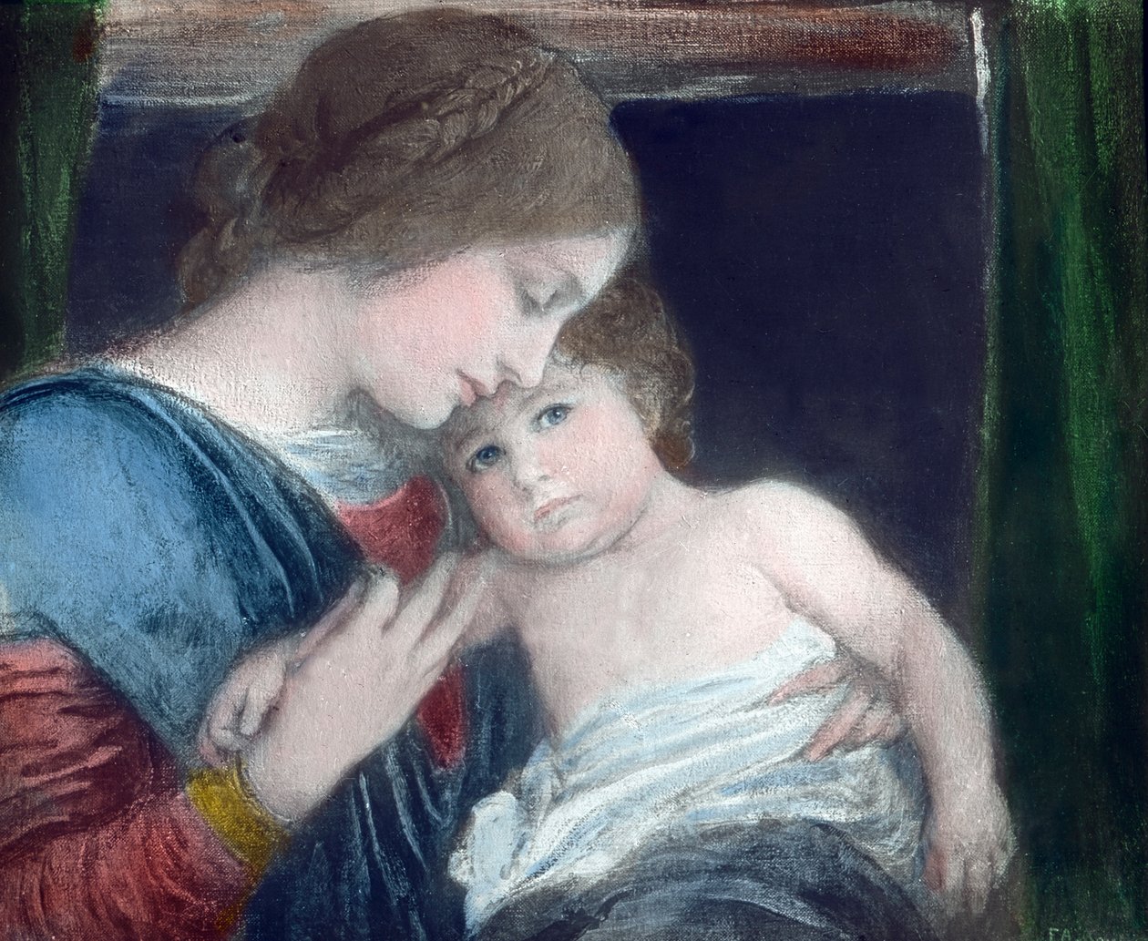 Mutter mit Kind von dem deutschen Historienmaler Friedrich August von Kaulbach (1850 - 1920). Pastell auf Karton, gemalt im Jahr 1900. Carl Simon Archiv von Carl Simon