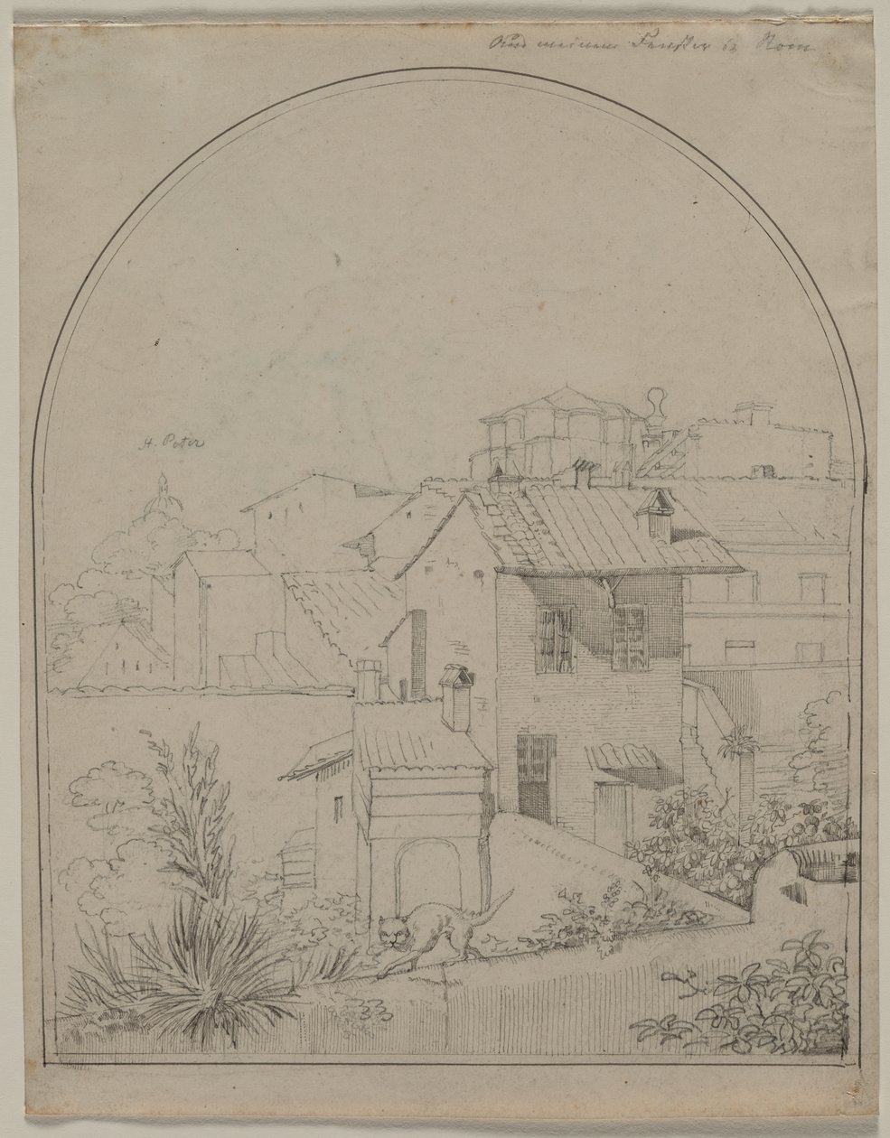 Blick aus meinem Fenster in Rom recto Soldat in einer Landschaft verso, ca. 1817 von Carl Wilhelm Tischbein