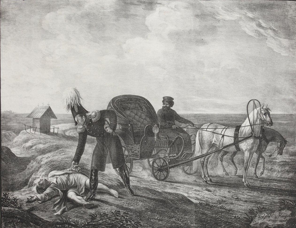Kaiser Alexander I. hilft einer bedürftigen Person, 1820 von Carl von Hampeln