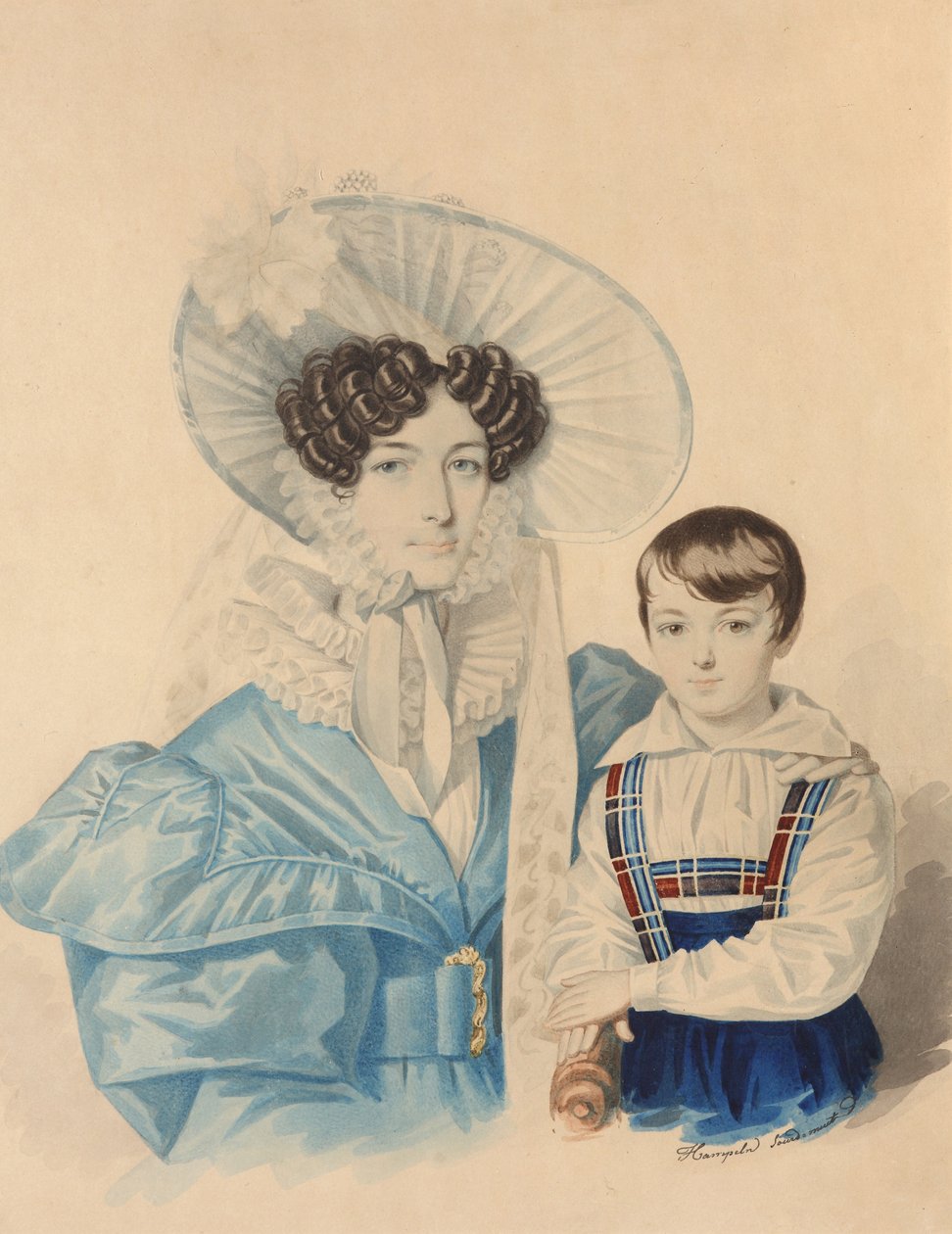 Porträt von Anna Platonovna Plautina mit ihrem Sohn, 1830er Jahre von Carl von Hampeln