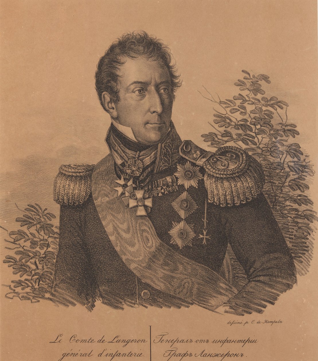 Porträt von Graf Alexandre Andrault de Langeron 1763-1831, 1820 von Carl von Hampeln